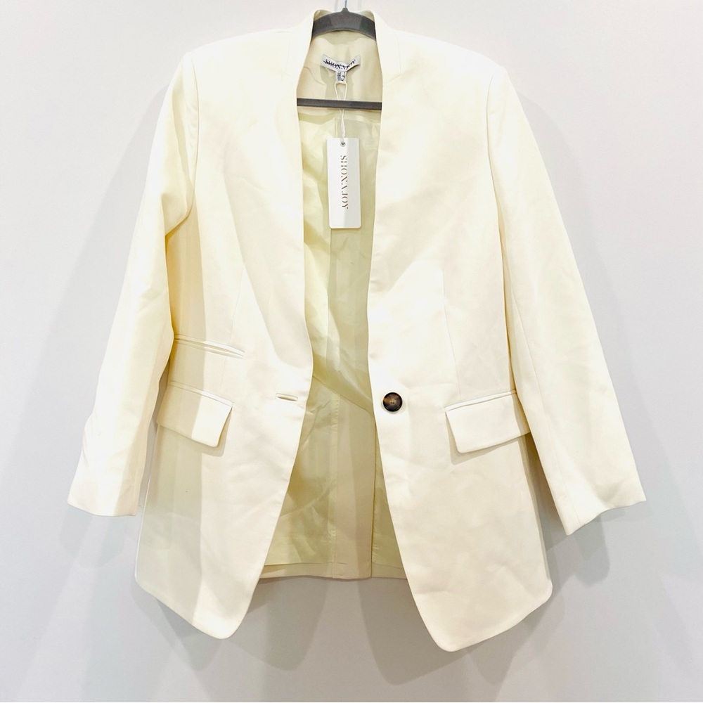 SHONA JOY Irene Collarless Oversized Blazer in Cream Sz 2 - Picture 7 of 16
